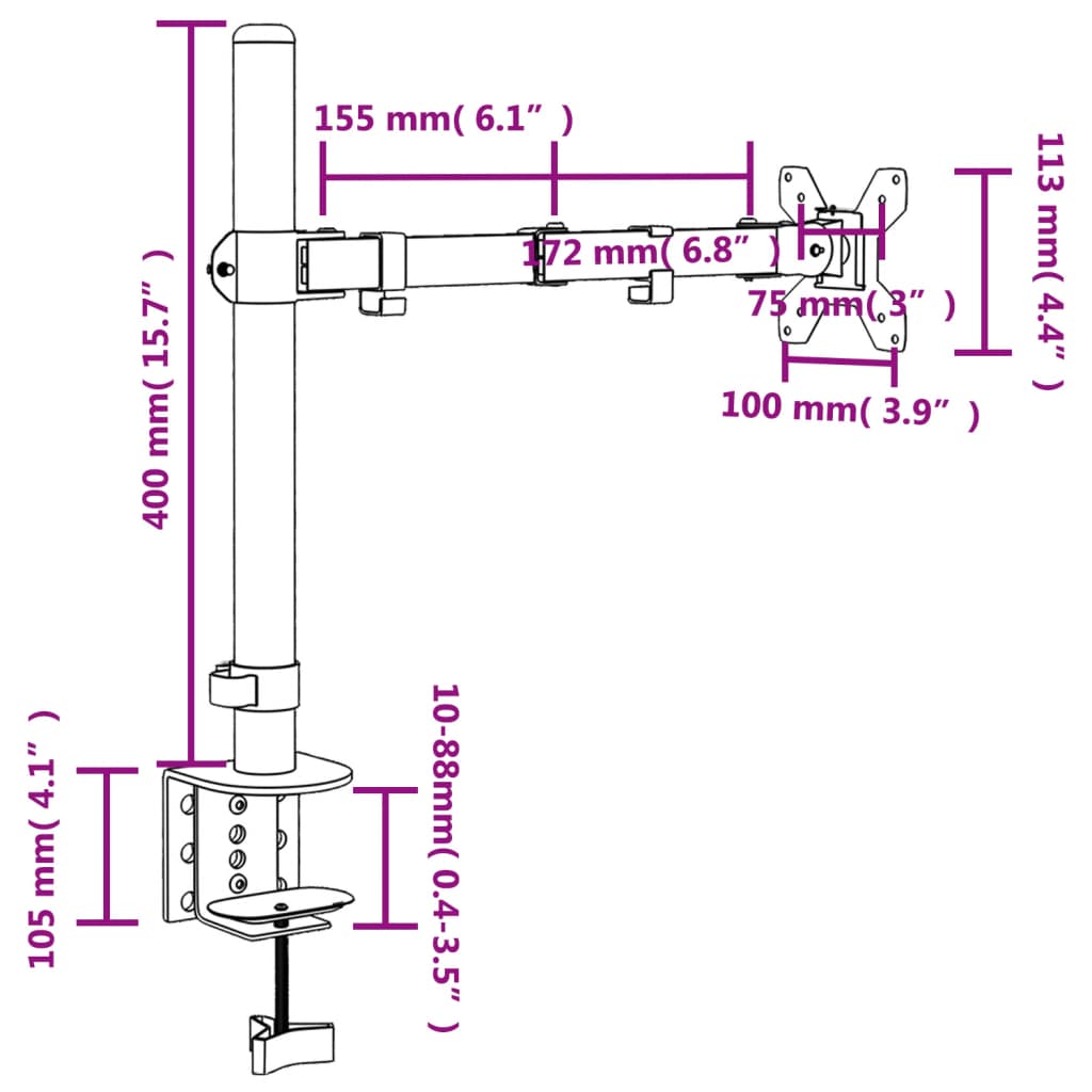Nosač za monitor crni čelični VESA 75/100 mm