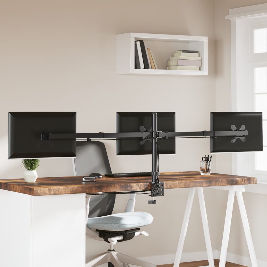 Trostruki stalak za monitor crni čelični VESA 75/100 mm