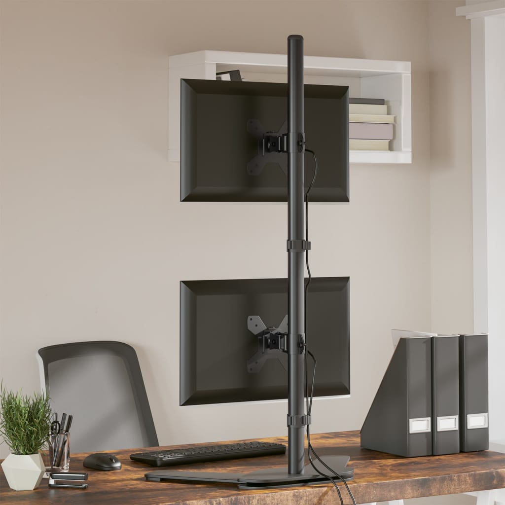 Dvostruki nosač za monitor crni čelični VESA 75/100 mm
