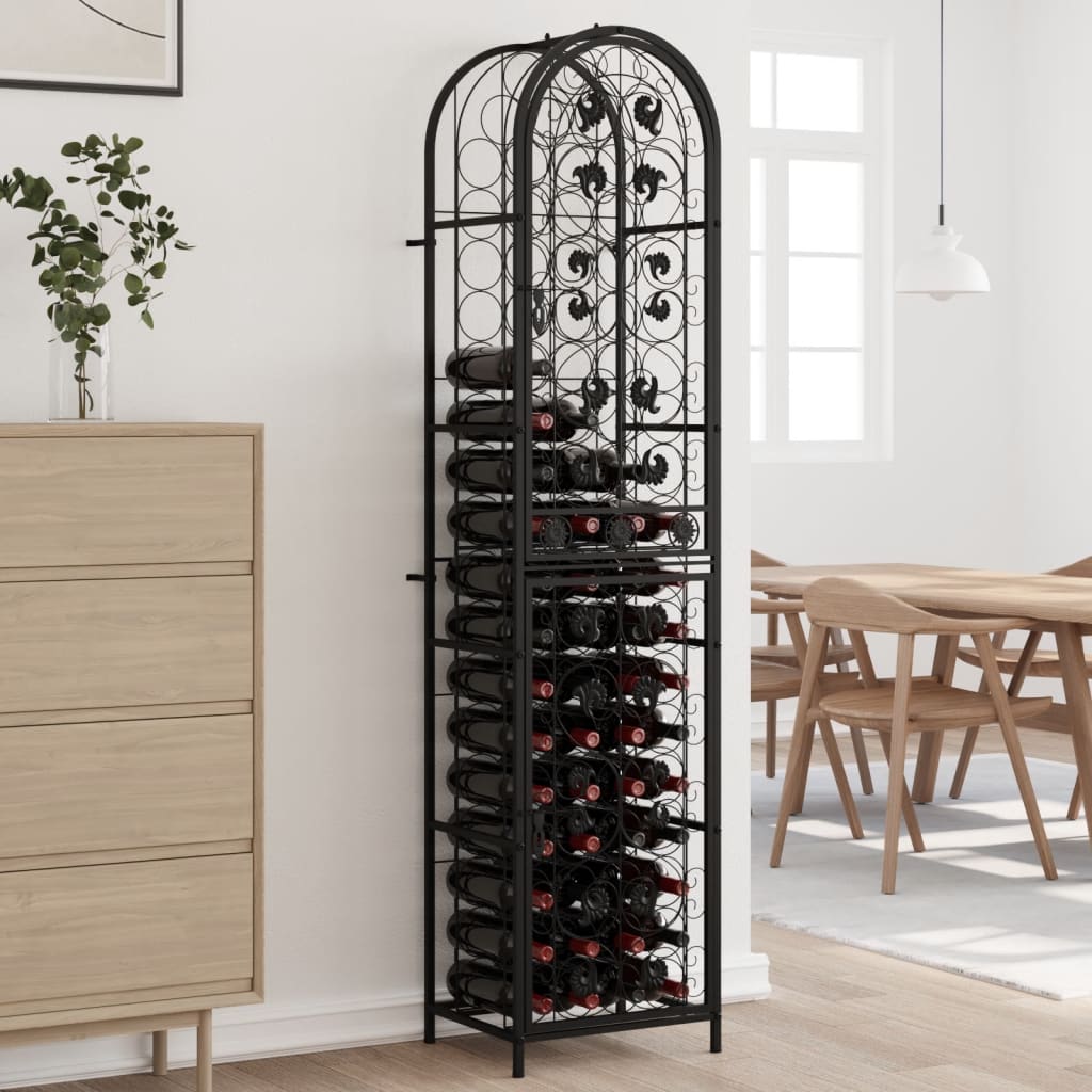 Stalak za vino za 73 boce crni 45 x 36 x 200 cm kovano željezo