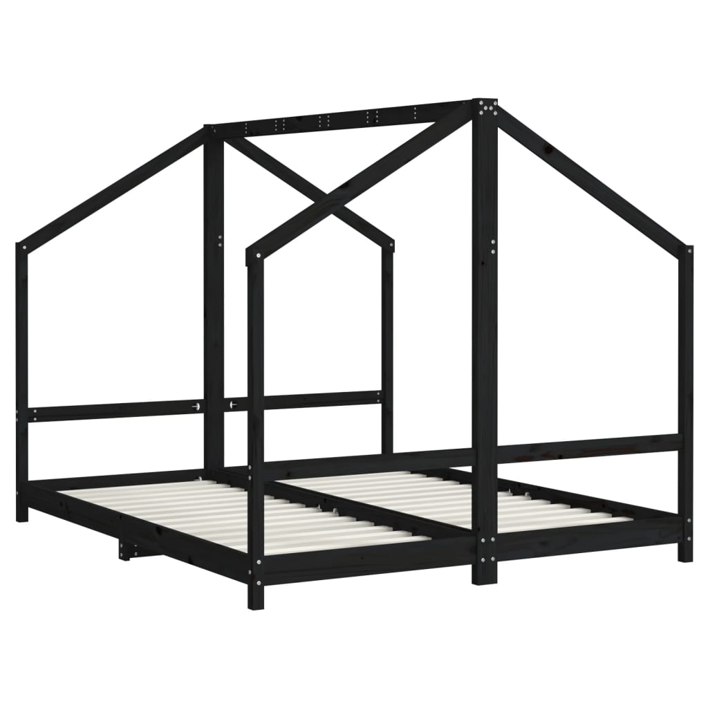 Okvir za dječji krevet crni 2x(80x200) cm masivna borovina