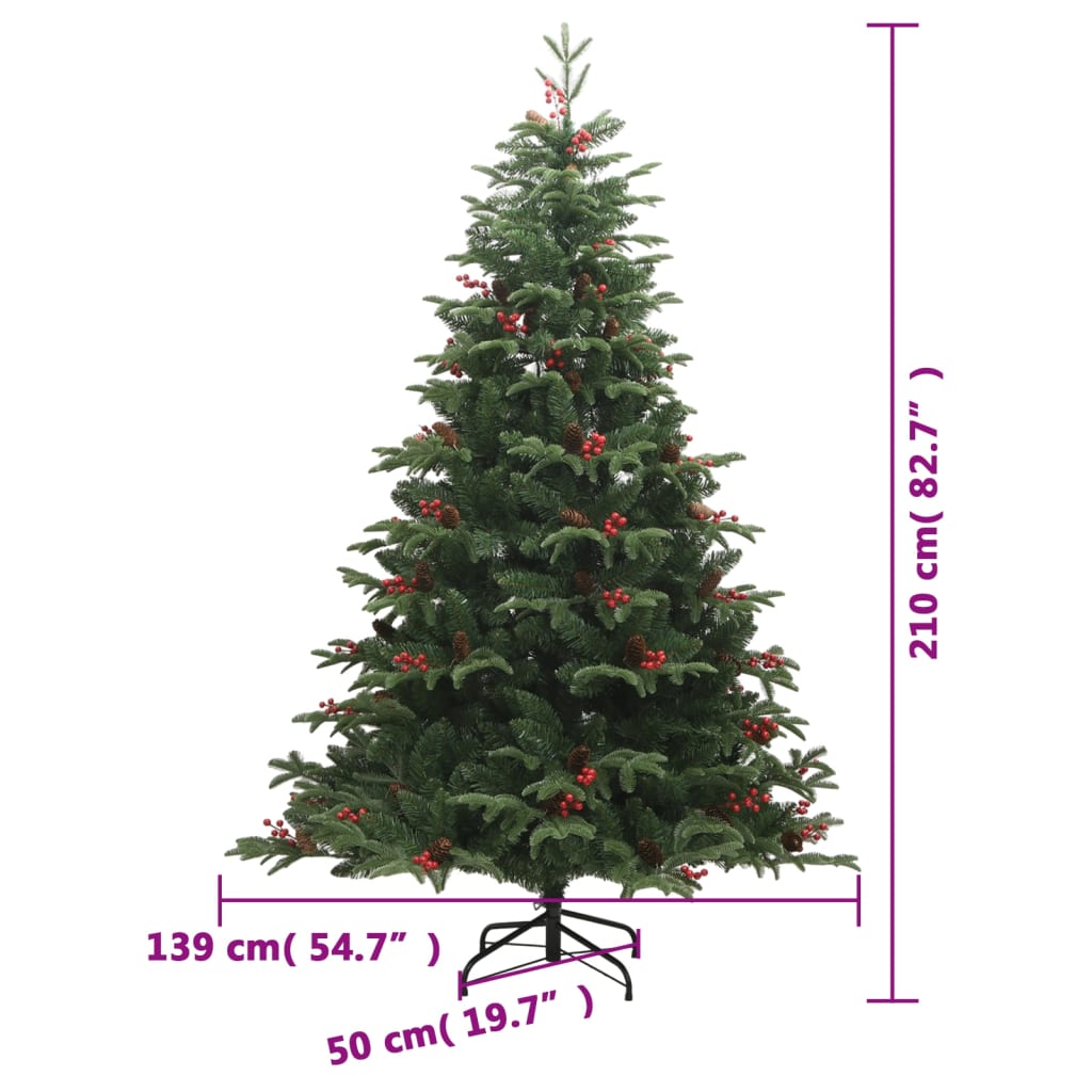 Umjetno božićno drvce sa šarkama, šiškama i bobicama 210 cm