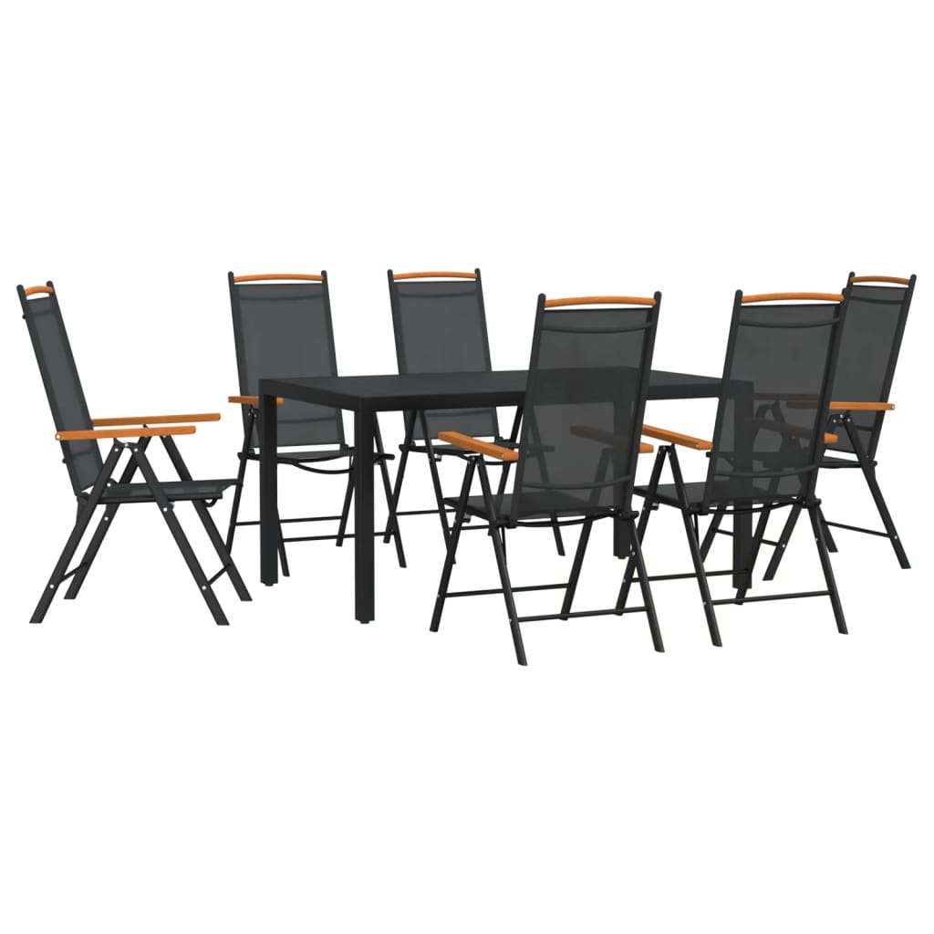 7-dijelni vrtni blagovaonski set crni aluminijski