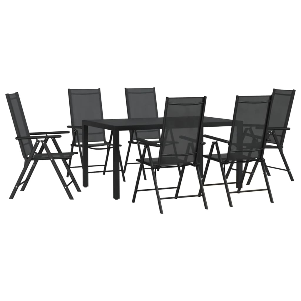 7-dijelni vrtni blagovaonski set crni aluminijski