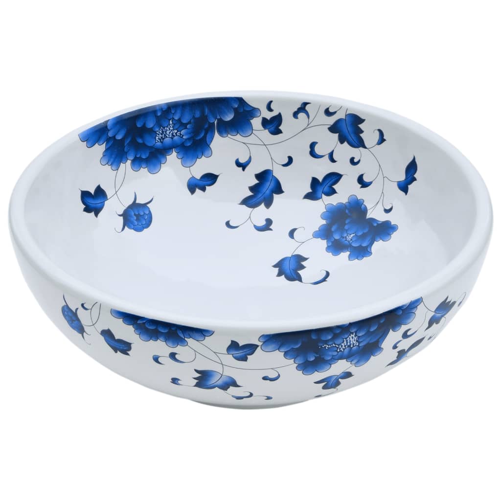 Nadgradni umivaonik bijelo-plavi okrugli Φ 41 x 14 cm keramički