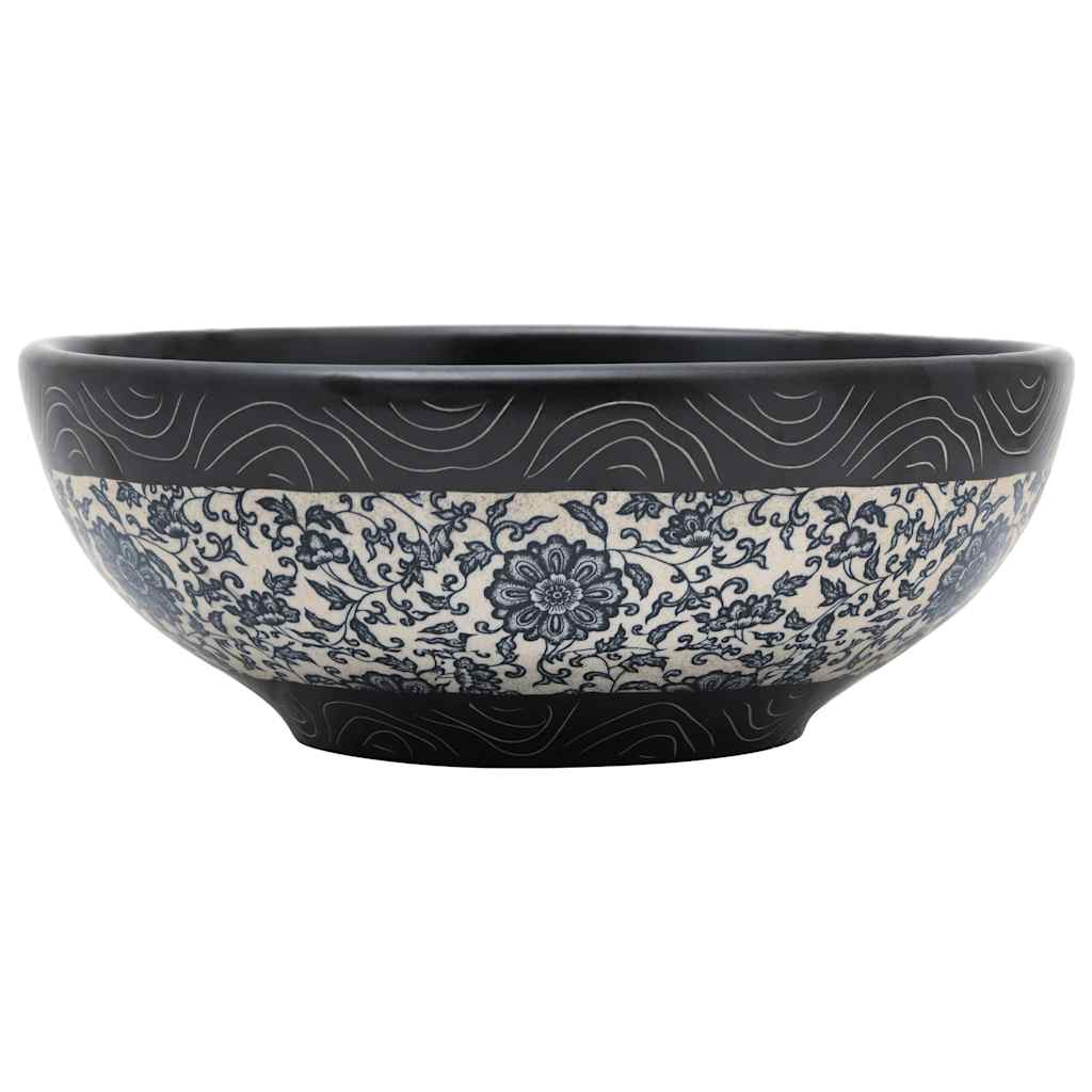 Nadgradni umivaonik crno-plavi okrugli Φ 41 x 14 cm keramički