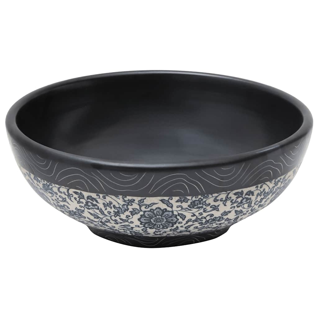 Nadgradni umivaonik crno-plavi okrugli Φ 41 x 14 cm keramički