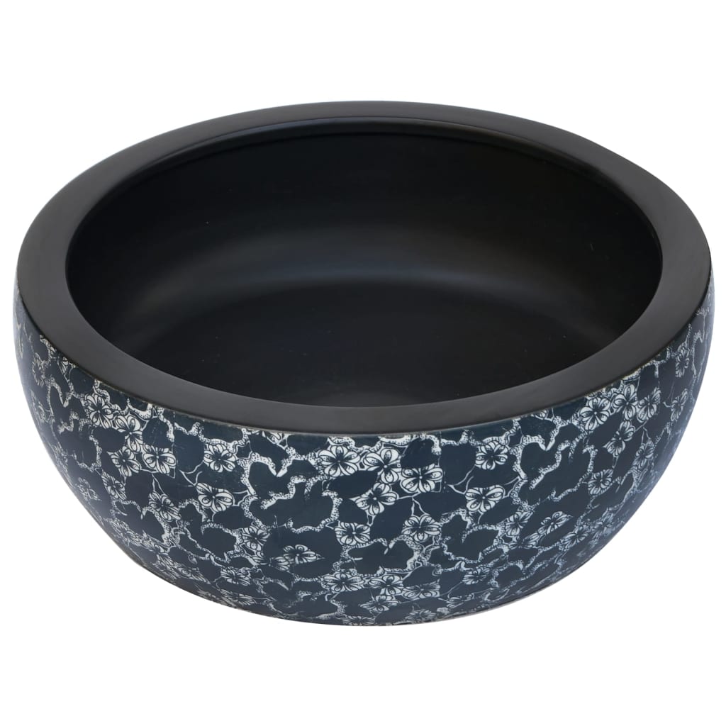 Nadgradni umivaonik crno-plavi okrugli Φ 41 x 14 cm keramički