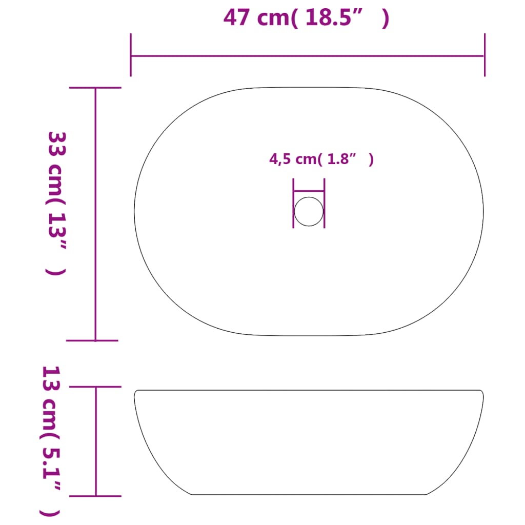 Nadgradni umivaonik crno-plavi ovalni 47 x 33 x 13 cm keramički