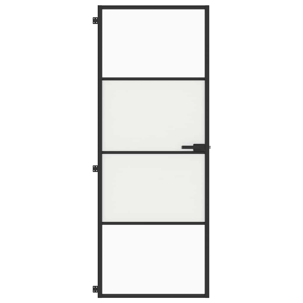 Sobna vrata tanka crna 76 x 201,5 cm kaljeno staklo i aluminij