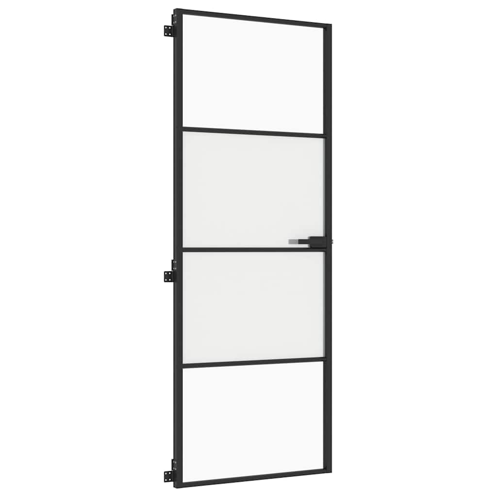Sobna vrata tanka crna 76 x 201,5 cm kaljeno staklo i aluminij