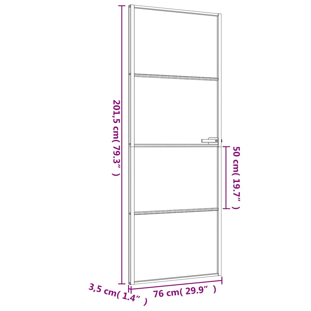 Sobna vrata tanka crna 76 x 201,5 cm kaljeno staklo i aluminij