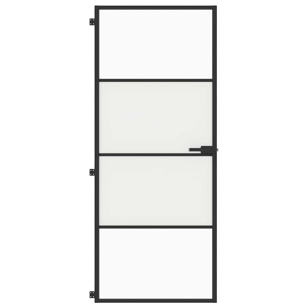 Sobna vrata tanka crna 83 x 201,5 cm kaljeno staklo i aluminij