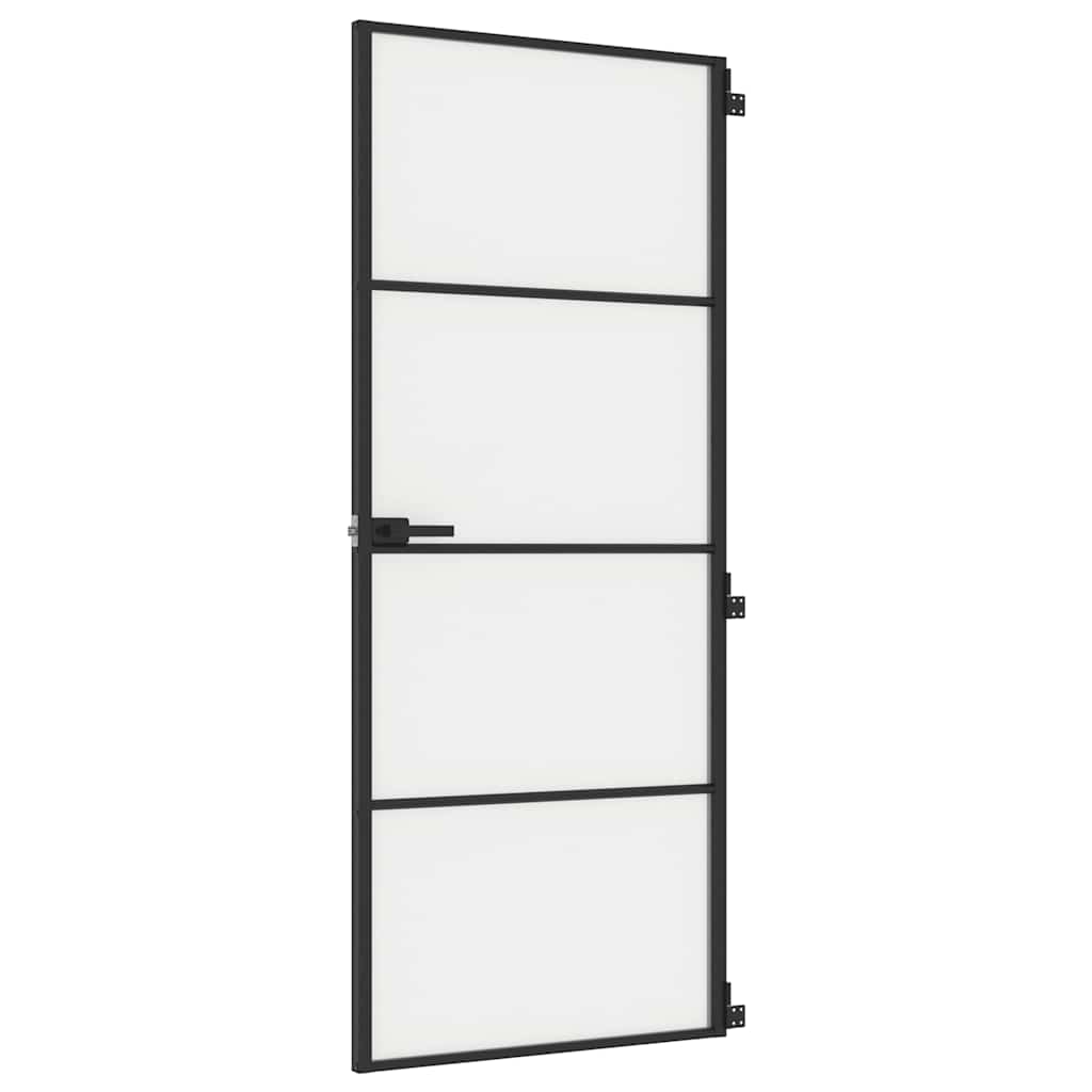 Sobna vrata tanka crna 83 x 201,5 cm kaljeno staklo i aluminij