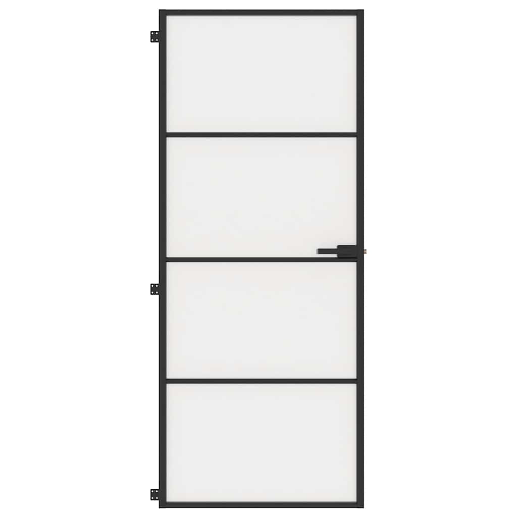 Sobna vrata tanka crna 83 x 201,5 cm kaljeno staklo i aluminij
