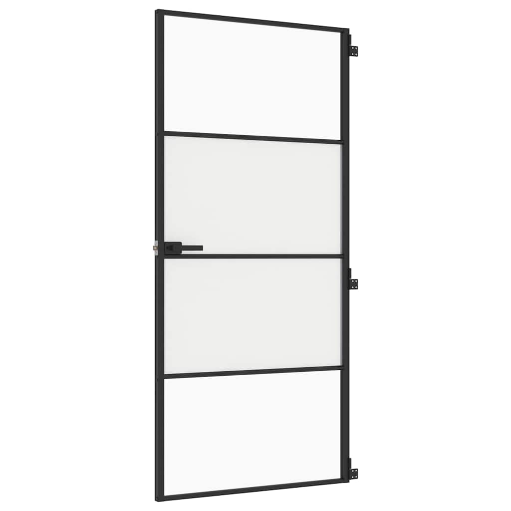 Sobna vrata tanka crna 93x201,5 cm kaljeno staklo i aluminij