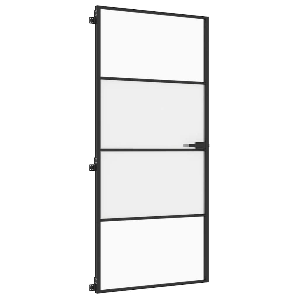 Sobna vrata tanka crna 93x201,5 cm kaljeno staklo i aluminij