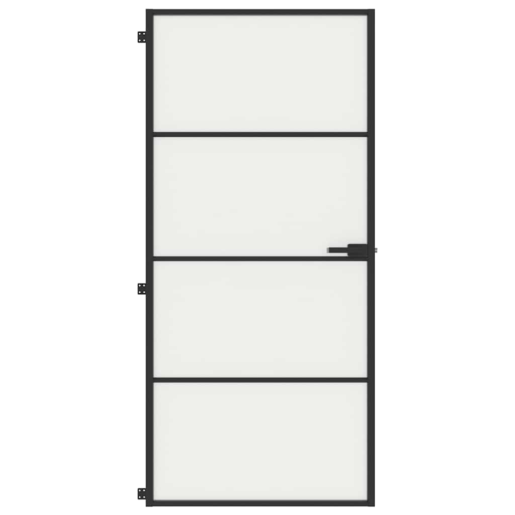Sobna vrata tanka crna 93x201,5 cm kaljeno staklo i aluminij