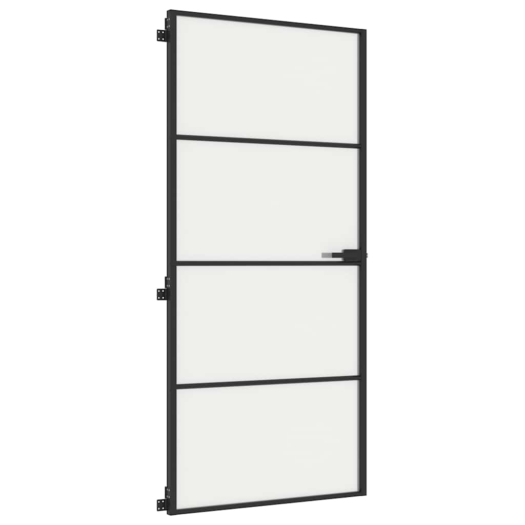 Sobna vrata tanka crna 93x201,5 cm kaljeno staklo i aluminij