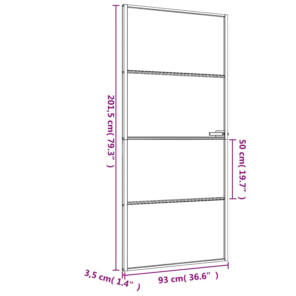 Sobna vrata tanka crna 93x201,5 cm kaljeno staklo i aluminij