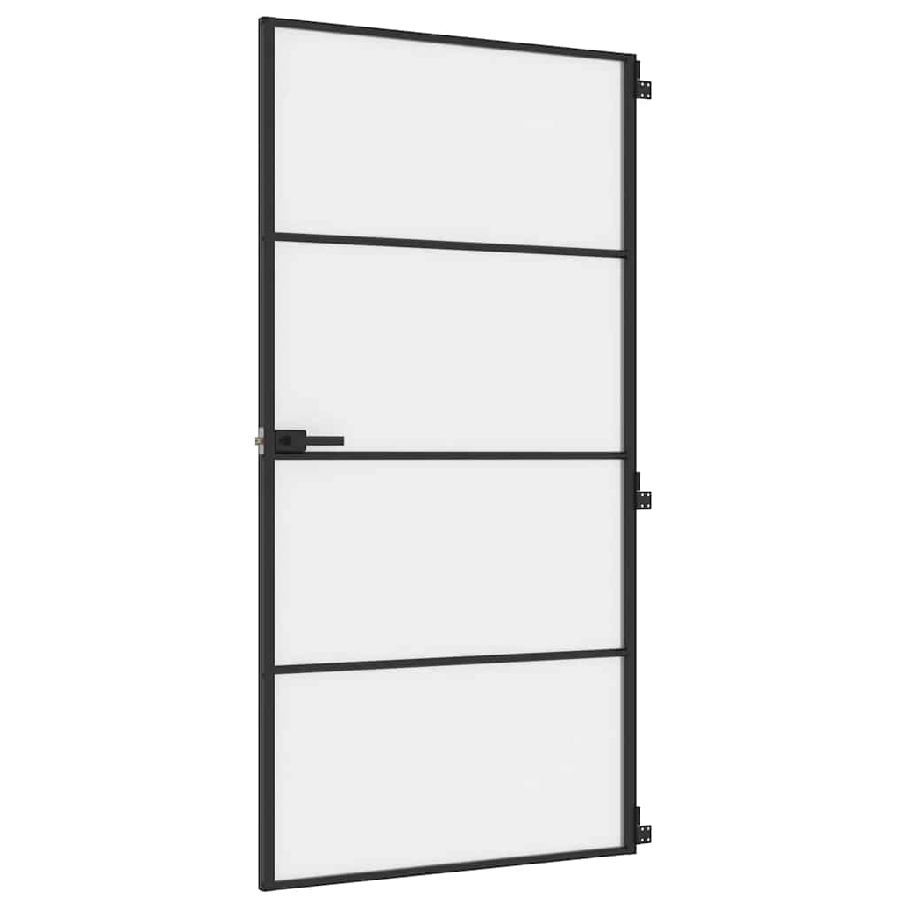 Sobna vrata tanka crna 102,5x201,5 cm kaljeno staklo i aluminij