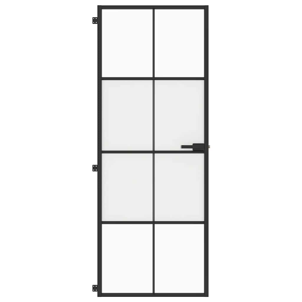 Sobna vrata tanka crna 76 x 201,5 cm kaljeno staklo i aluminij