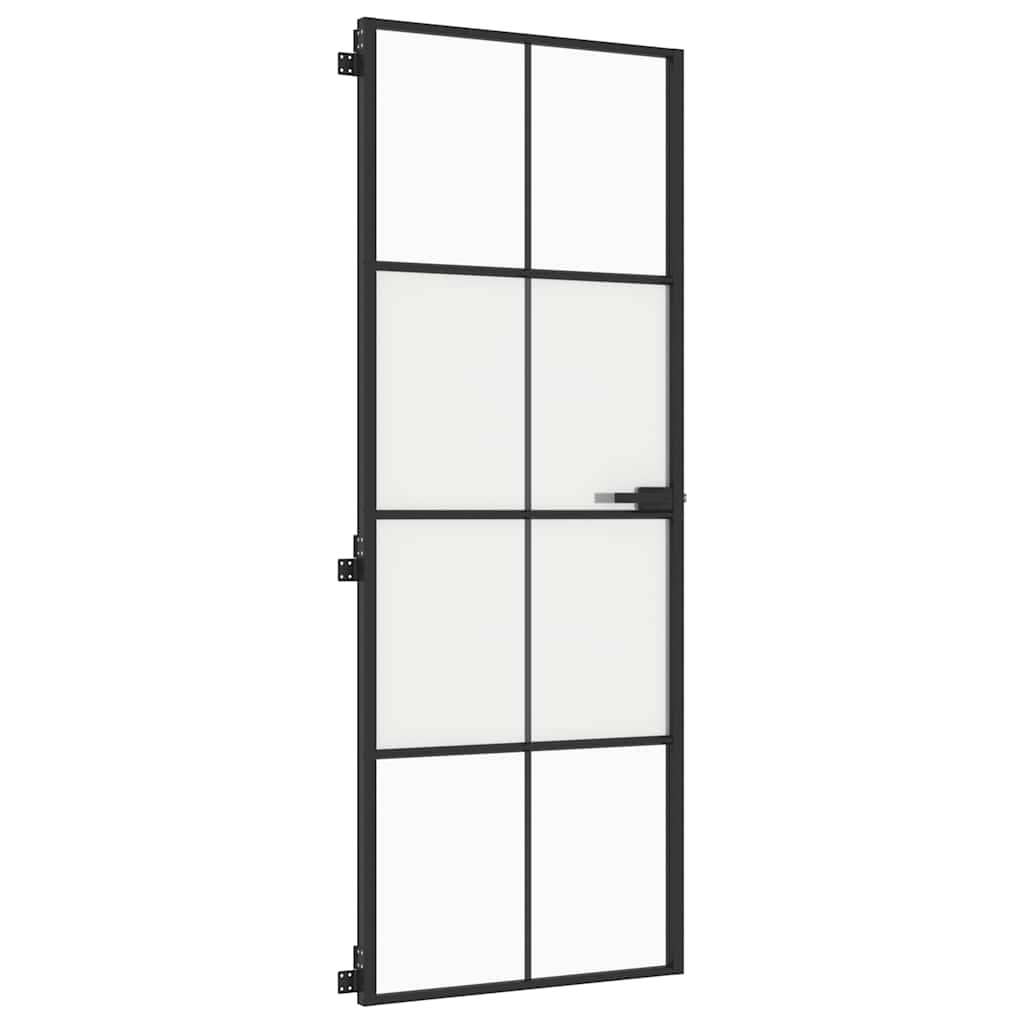Sobna vrata tanka crna 76 x 201,5 cm kaljeno staklo i aluminij