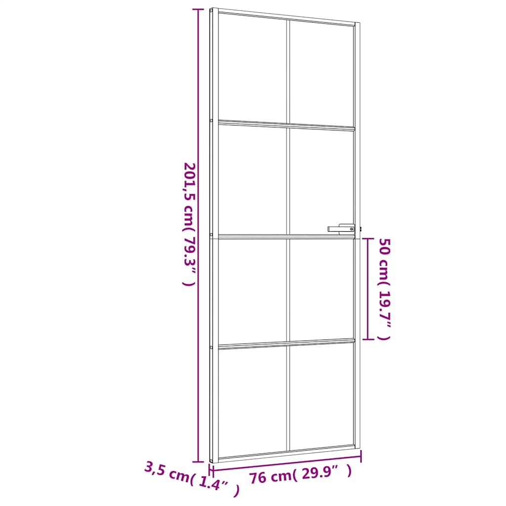 Sobna vrata tanka crna 76 x 201,5 cm kaljeno staklo i aluminij
