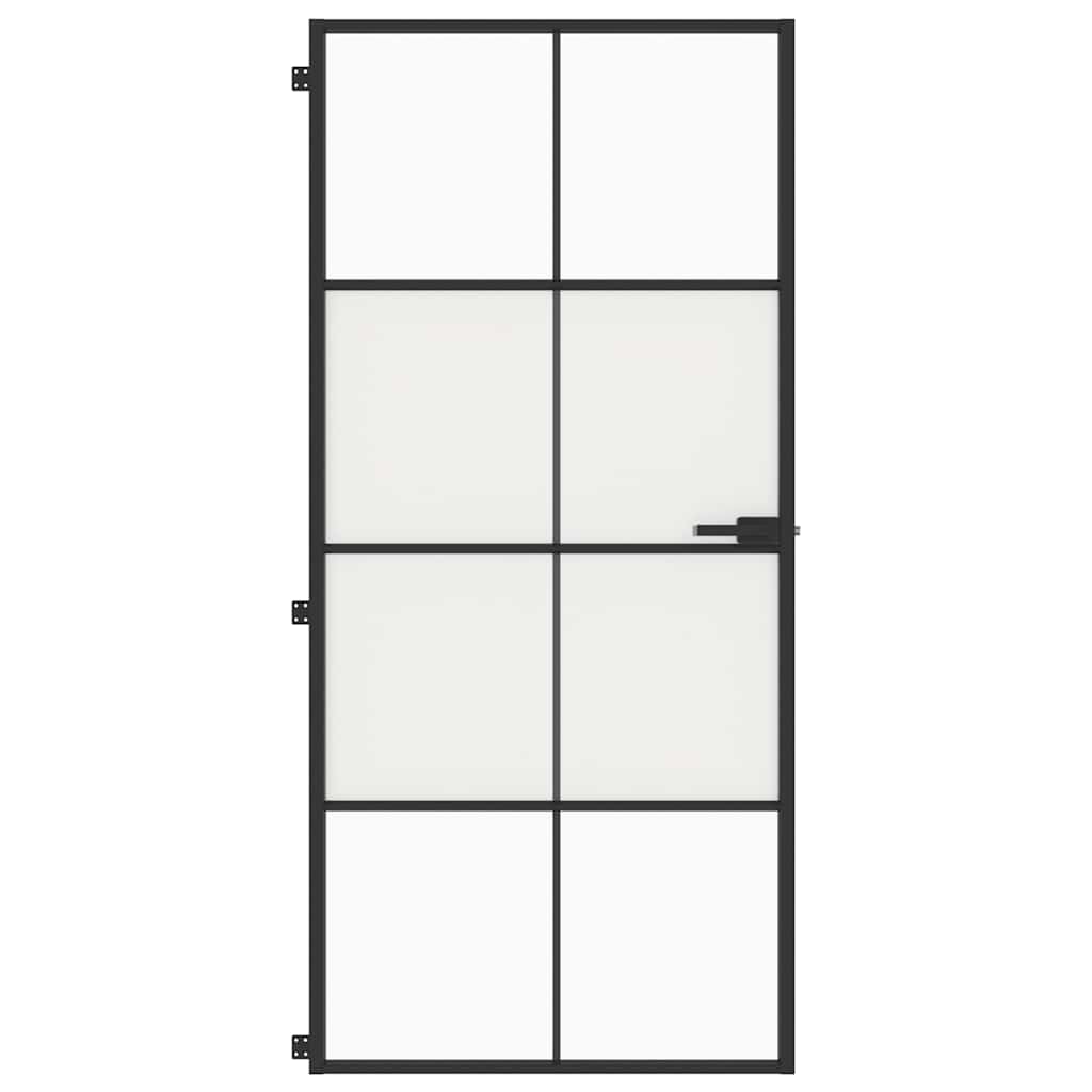 Sobna vrata tanka crna 93x201,5 cm kaljeno staklo i aluminij