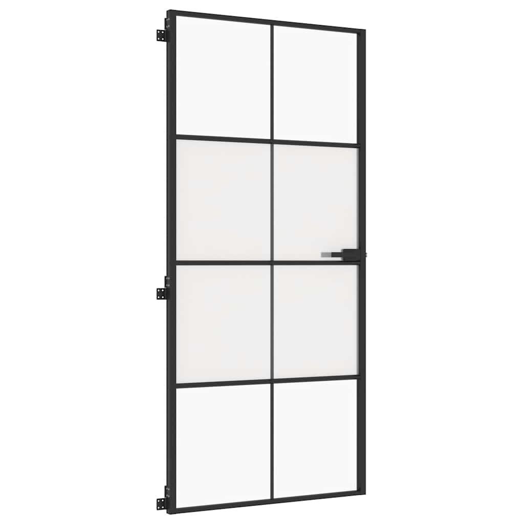Sobna vrata tanka crna 93x201,5 cm kaljeno staklo i aluminij