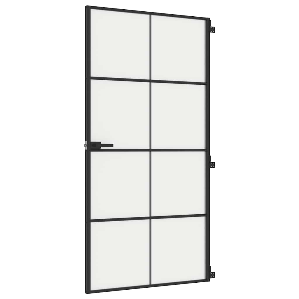 Sobna vrata tanka crna 102,5x201,5 cm kaljeno staklo i aluminij
