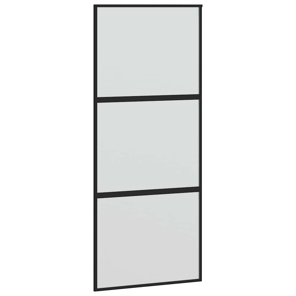 Klizna vrata crna 90 x 205 cm od kaljenog stakla i aluminija