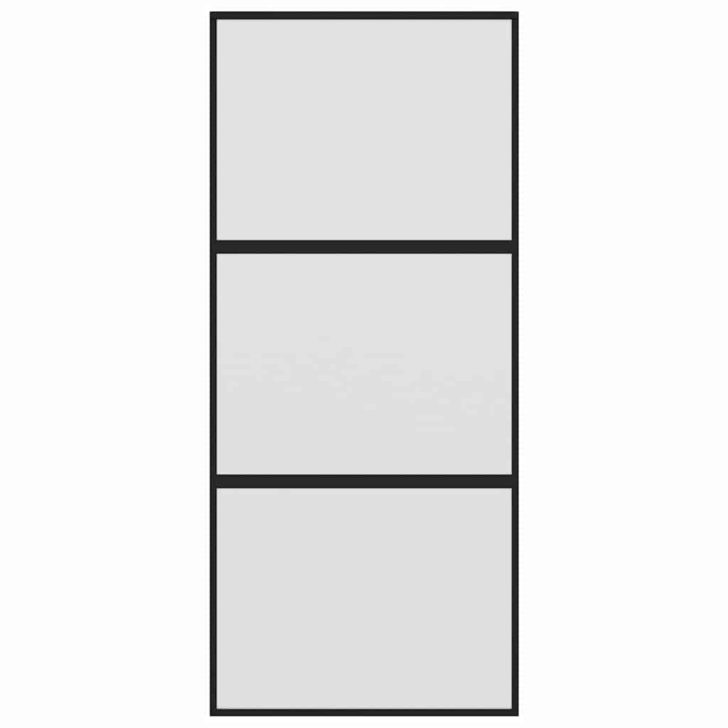 Klizna vrata crna 90 x 205 cm od kaljenog stakla i aluminija