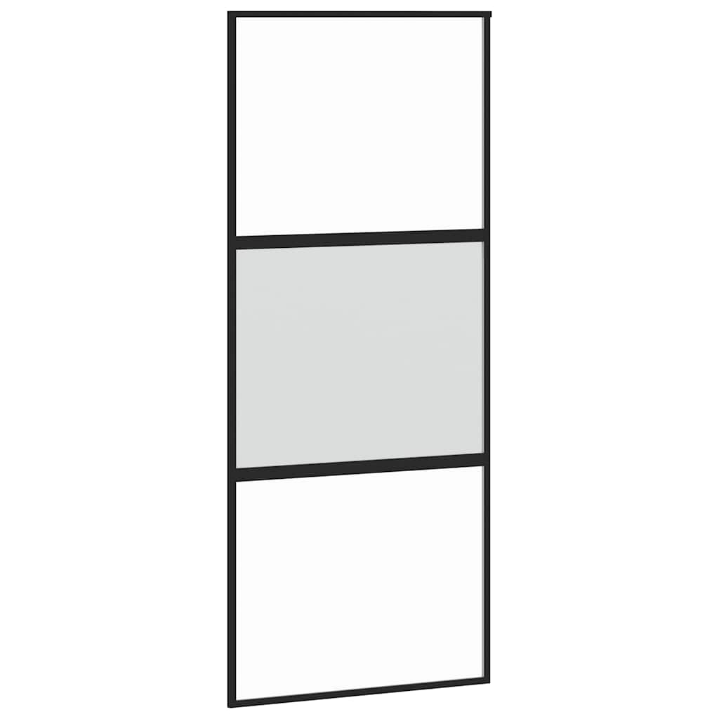 Klizna vrata crna 90 x 205 cm od kaljenog stakla i aluminija