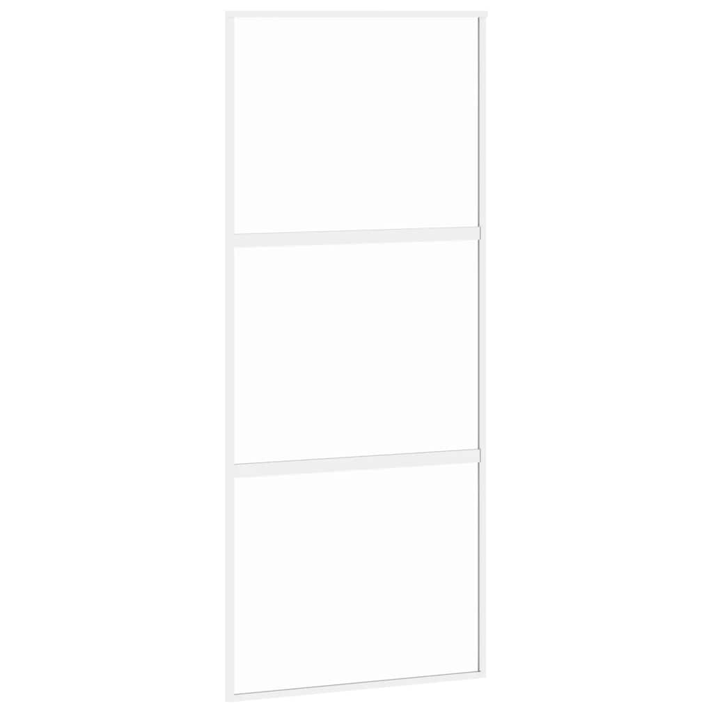 Klizna vrata bijela 90 x 205 cm od kaljenog stakla i aluminija