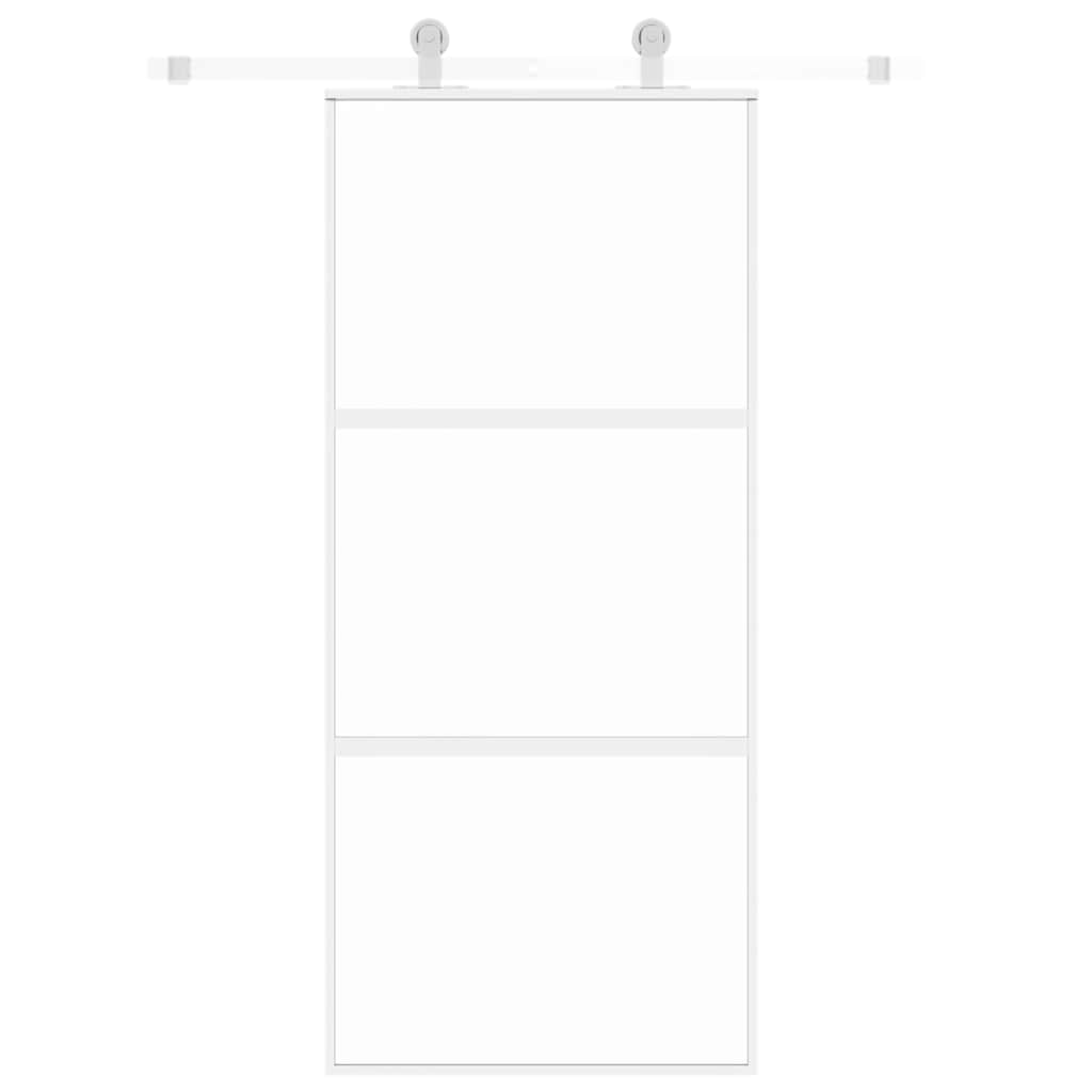 Klizna vrata bijela 90 x 205 cm od kaljenog stakla i aluminija