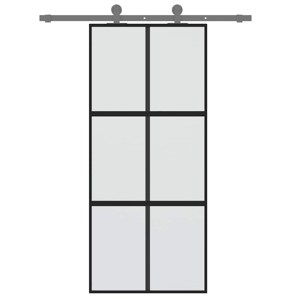 Klizna vrata crna 90 x 205 cm od kaljenog stakla i aluminija