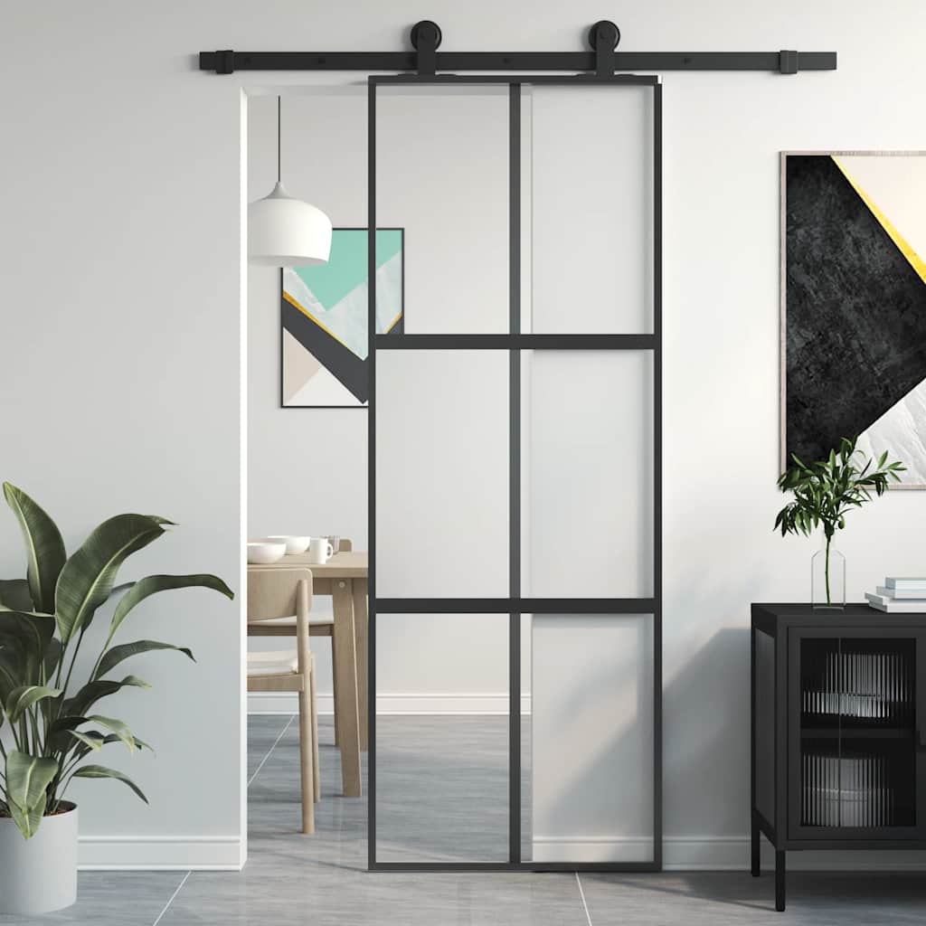 Klizna vrata crna 76x205 cm od kaljenog stakla i aluminija