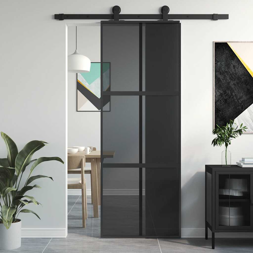 Klizna vrata crna 76x205 cm od kaljenog stakla i aluminija