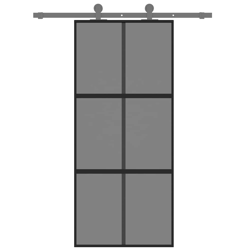 Klizna vrata crna 90 x 205 cm od kaljenog stakla i aluminija