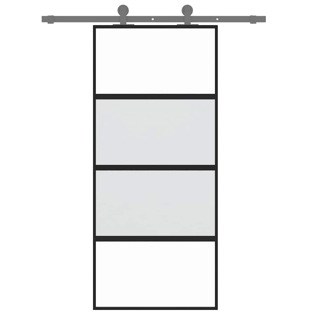 Klizna vrata crna 90 x 205 cm od kaljenog stakla i aluminija