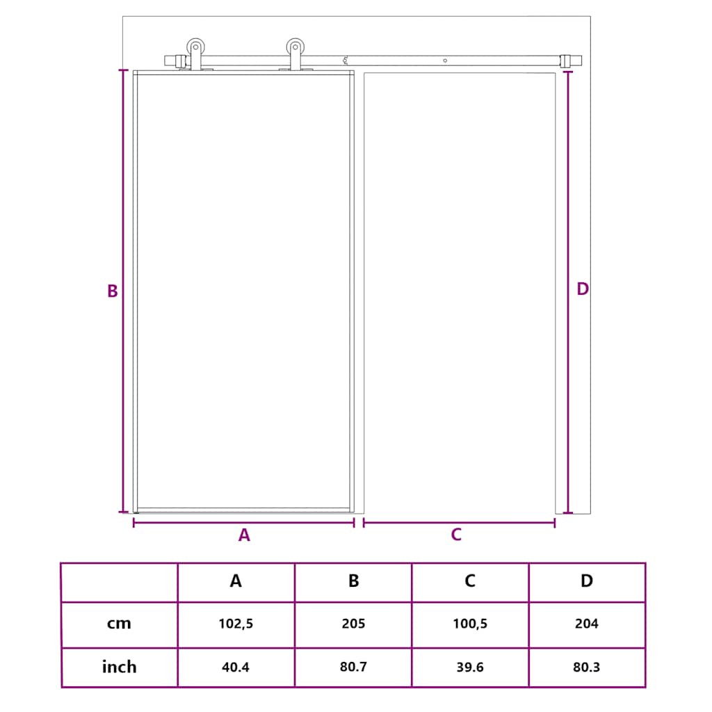 Klizna vrata crna 102,5x205 cm od kaljenog stakla i aluminija