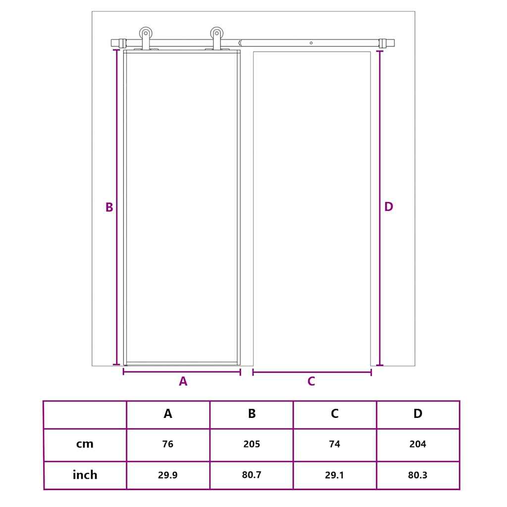 Klizna vrata crna 76x205 cm od kaljenog stakla i aluminija