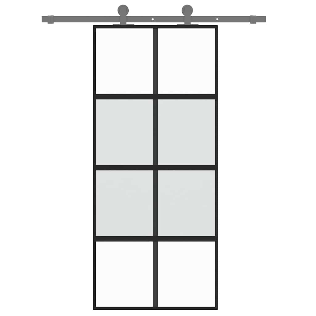Klizna vrata crna 90 x 205 cm od kaljenog stakla i aluminija