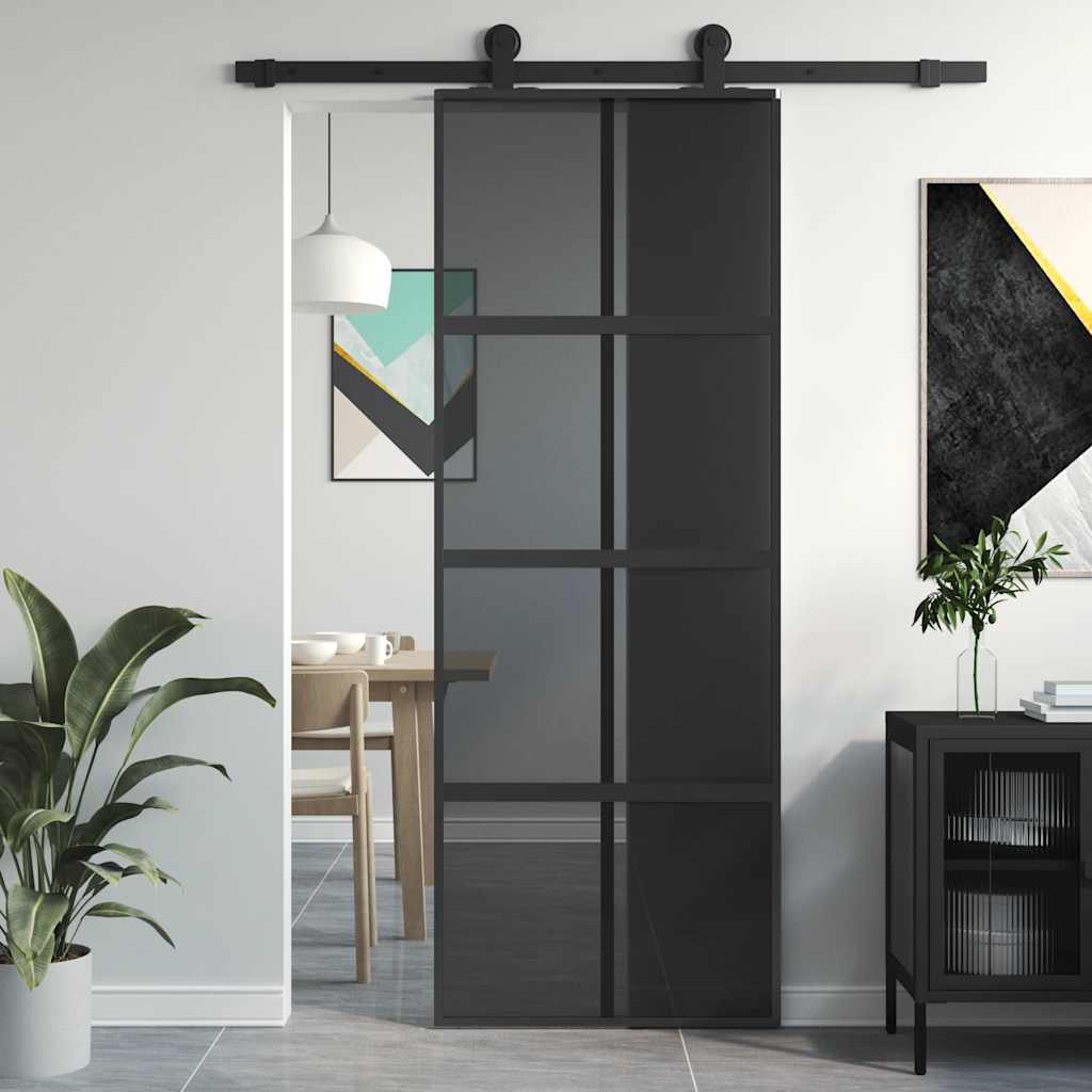 Klizna vrata crna 76x205 cm od kaljenog stakla i aluminija