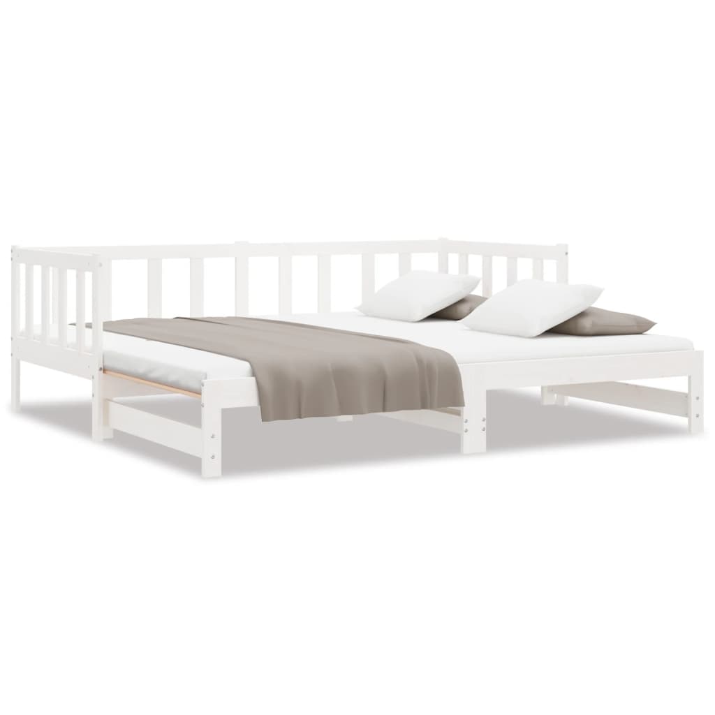 Dnevni krevet na razvlačenje bijeli 90x190 cm masivna borovina