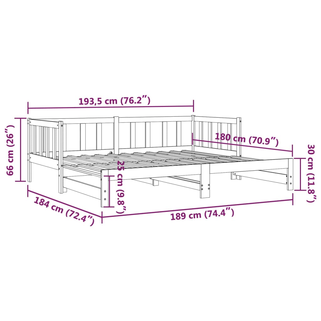 Dnevni krevet na razvlačenje bijeli 90x190 cm masivna borovina