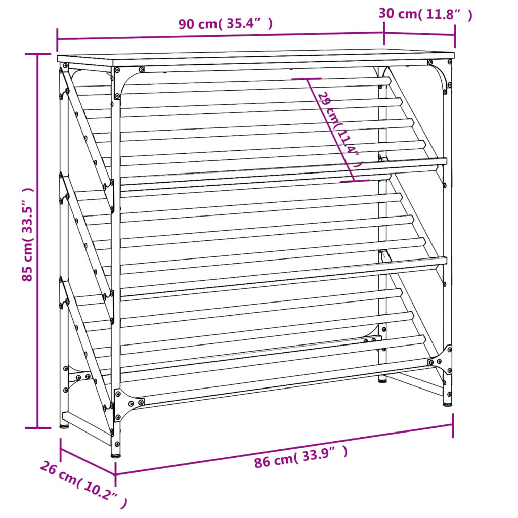 Stalak za cipele boja hrasta 90x30x85 cm konstruirano drvo