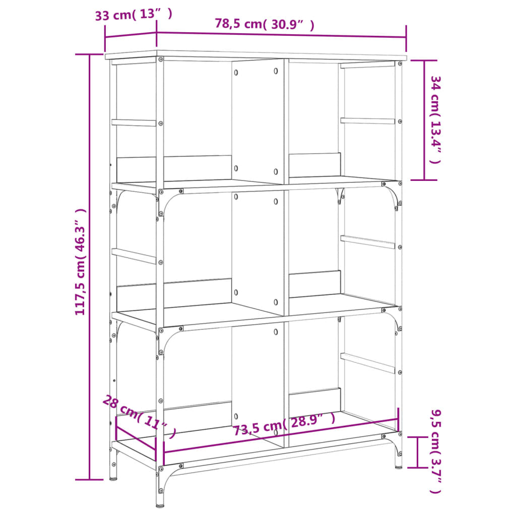 Polica za knjige boja hrasta 78,5x33x117,5 cm konstruirano drvo