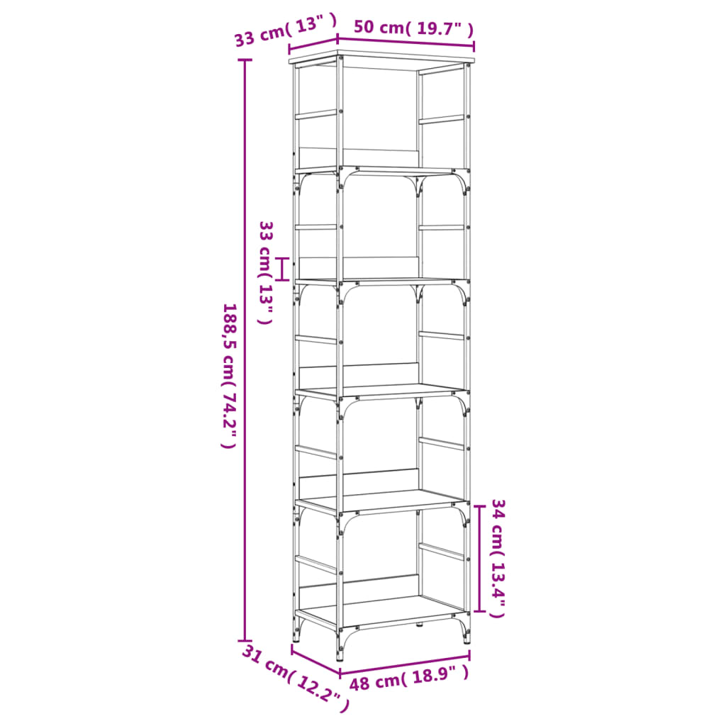 Polica za knjige Sonoma hrast 50x33x188,5 cm Konstruirano drvo